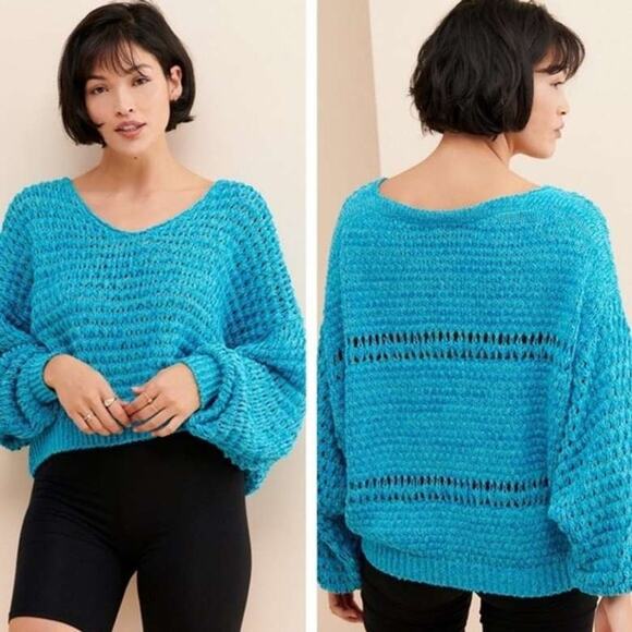 NWT Free People Loose Knit Oversized Crop Sweater "Pristine Waters" Size Small - Picture 1 of 2